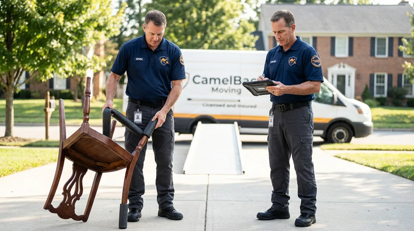 Movers inspecting furniture for damage prevention before loading in Katonah, NY