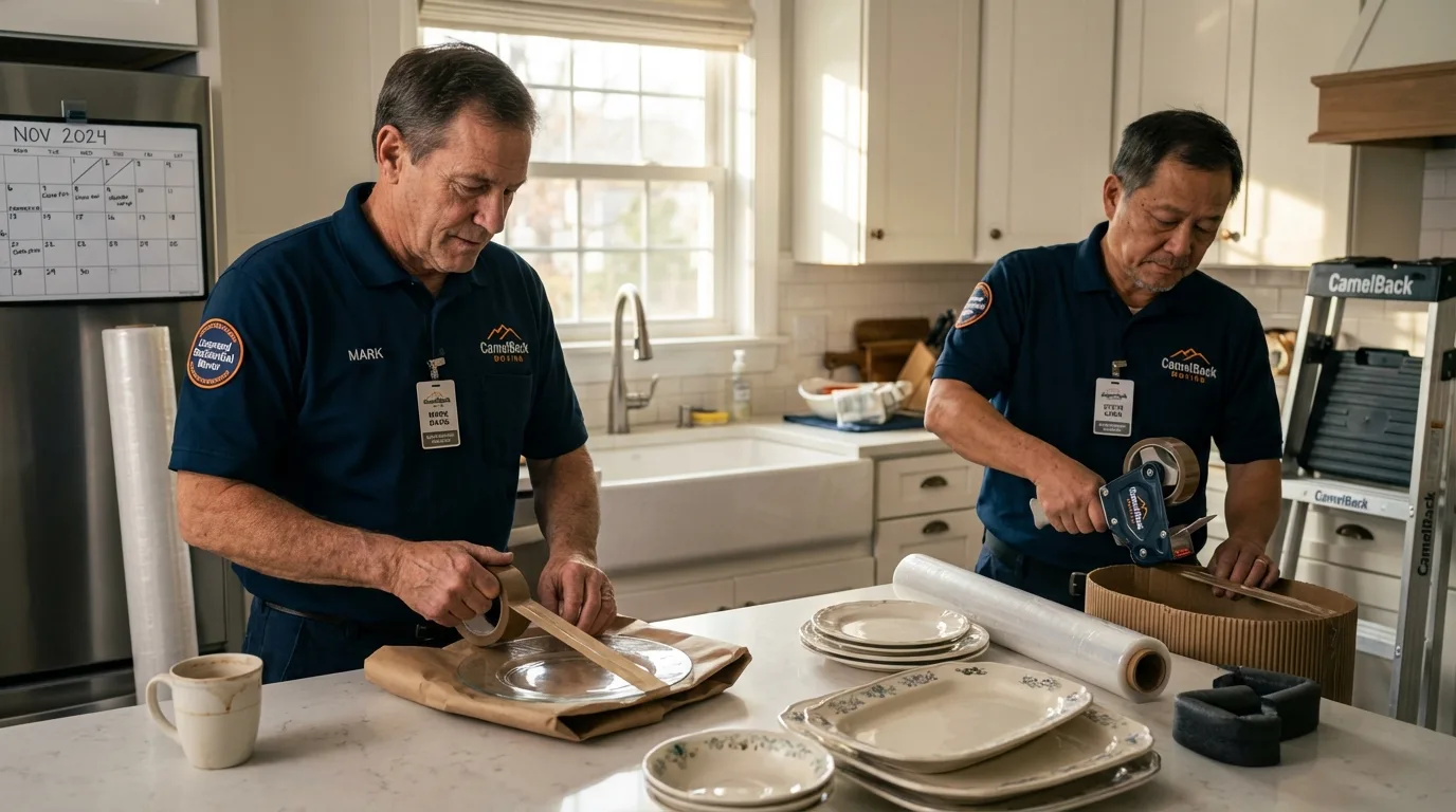 Professional crew packing kitchen dishware in Katonah, NY
